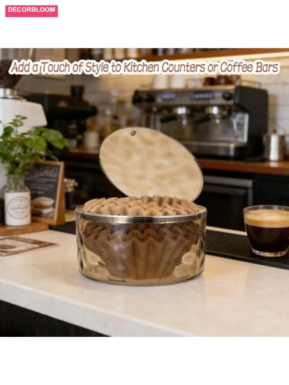 Coffee Filter Holder with Push-Button Lid, Gray Acrylic Storage Container,